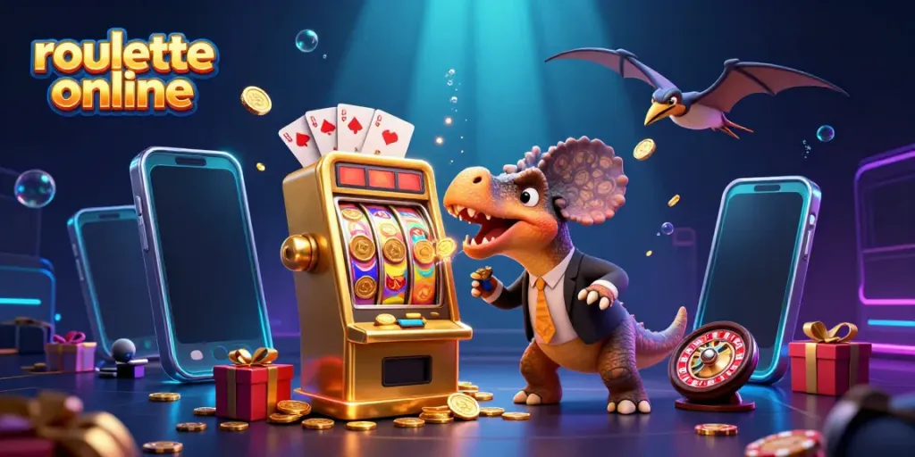 Experience thrilling roullete online gameplay with vibrant characters and dynamic casino elements in this rich illustration.