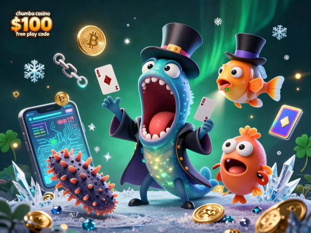 Experience the excitement of the chumba casino $100 free play code with a magical underwater scene featuring dynamic characters and crypto coins.