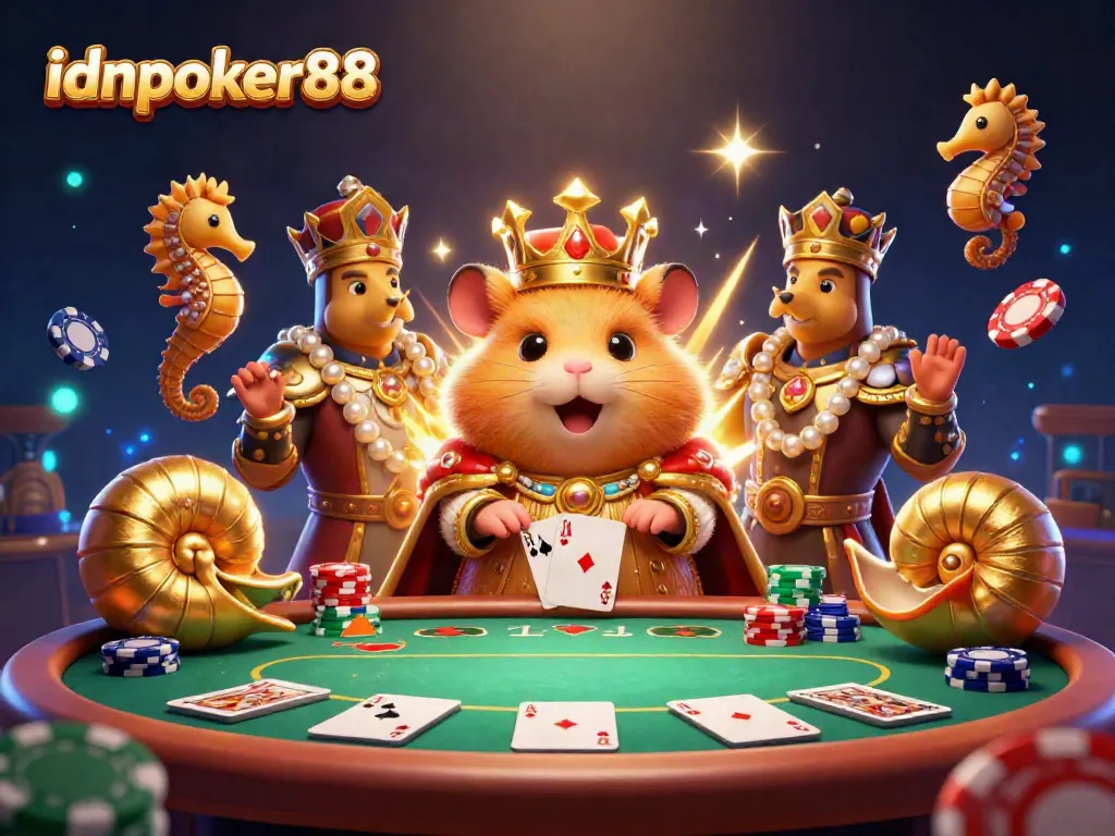 Play poker at idnpoker88 with the golden hamster king and exciting casino elements.