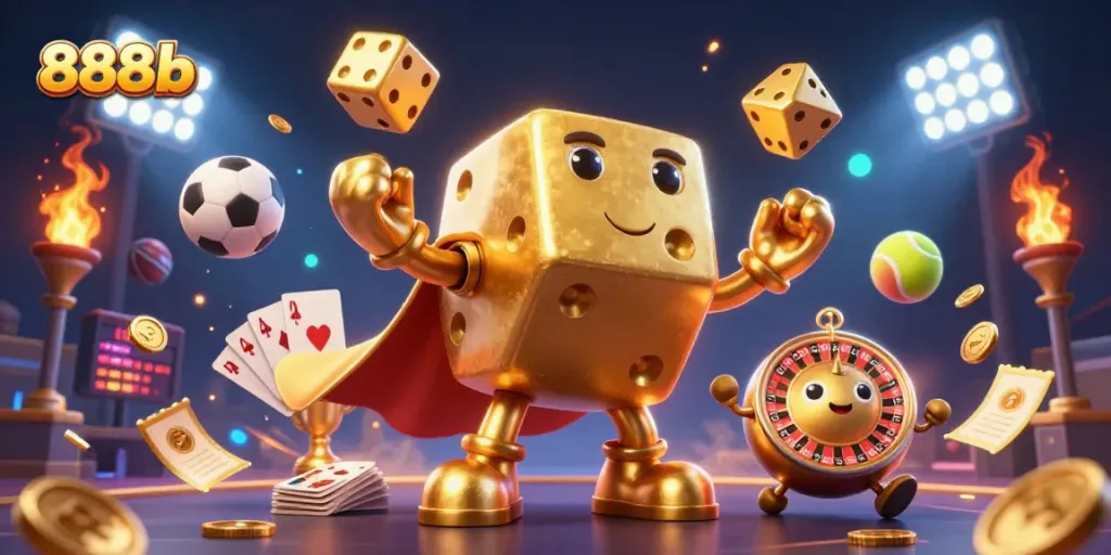 Engage with 888b's thrilling gambling action featuring dynamic sports elements and animated characters.