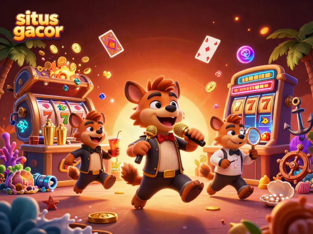 Experience situs gacor with lively hyenas in a colorful casino scene full of jackpot excitement.