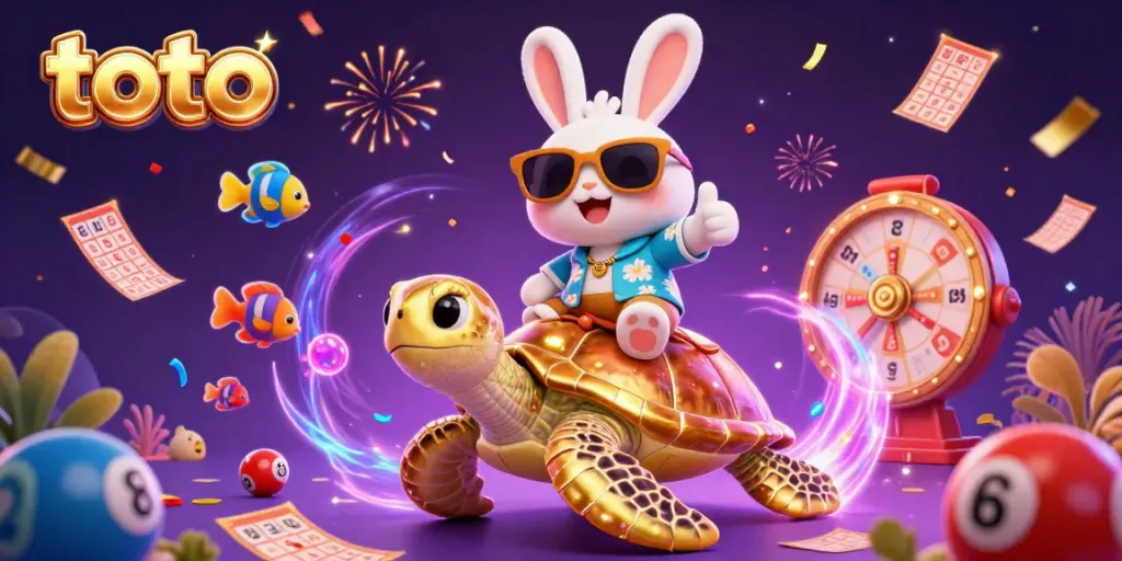Win big with our vibrant toto lottery illustration featuring a lucky rabbit and sea turtle.