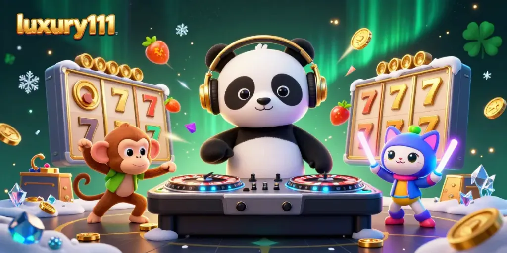 Join the excitement of luxury111 with vibrant characters in an engaging slot gaming scene full of energy.